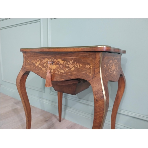 20 - Exceptional quality 19th C. Louis Revival inlaid kingwood sewing table with fitted interior, single ... 