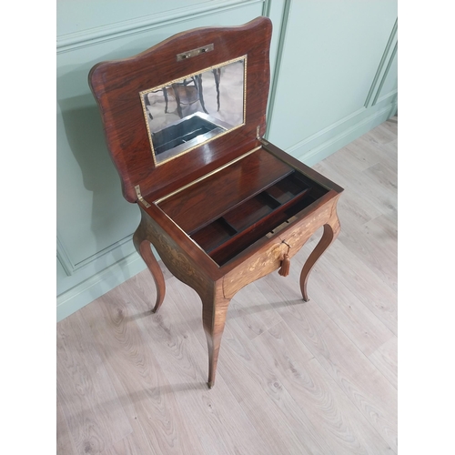 20 - Exceptional quality 19th C. Louis Revival inlaid kingwood sewing table with fitted interior, single ... 