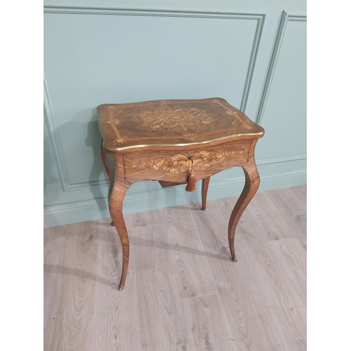 20 - Exceptional quality 19th C. Louis Revival inlaid kingwood sewing table with fitted interior, single ... 