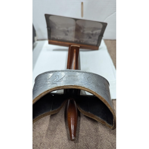 2007 - 19th C. Mahogany and metal viewer with box of stereoviewer pictures