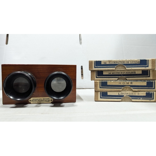 2011 - 19th C. Verascope Richard viewer with four boxes of pictures