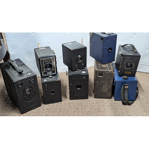 2017 - Collection of eight box cameras ranging in age from the early 1900's to 1940's