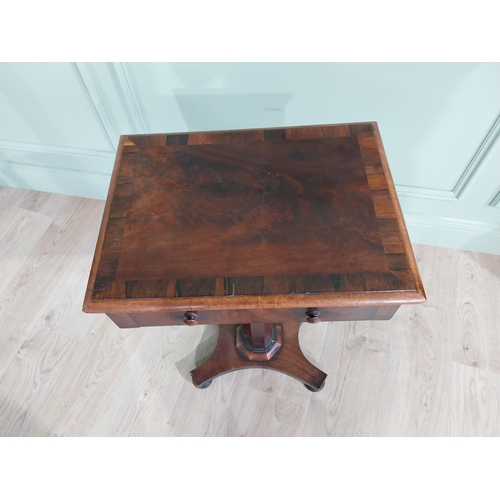 203 - 19th C. mahogany and rosewood cross banned lamp table raised on turned column and four out swept fee... 