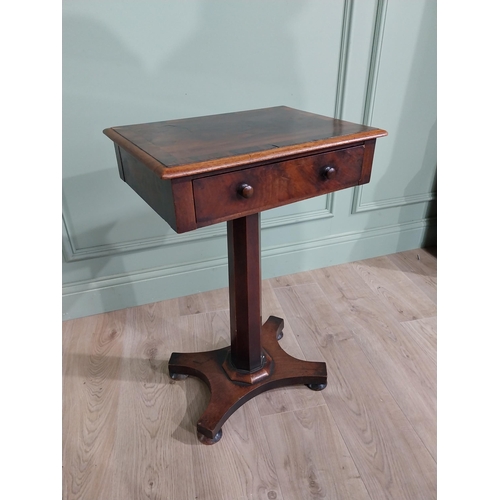 203 - 19th C. mahogany and rosewood cross banned lamp table raised on turned column and four out swept fee... 