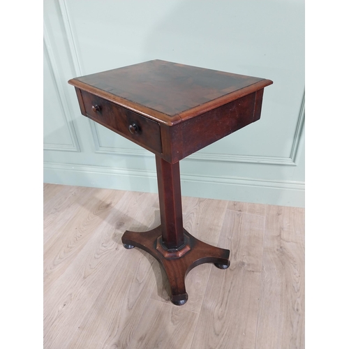 203 - 19th C. mahogany and rosewood cross banned lamp table raised on turned column and four out swept fee... 