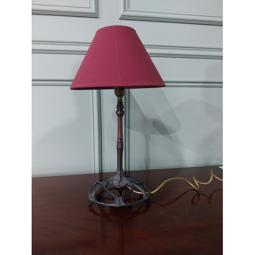 209 - Good quality Art Nouveau bronze table lamp with cloth shade {45 cm H x 25 cm Dia.}.