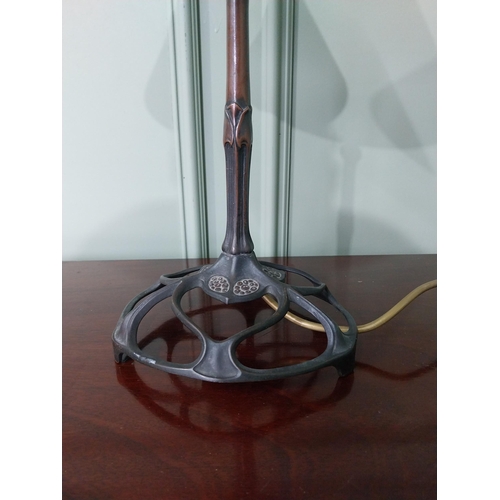 209 - Good quality Art Nouveau bronze table lamp with cloth shade {45 cm H x 25 cm Dia.}.