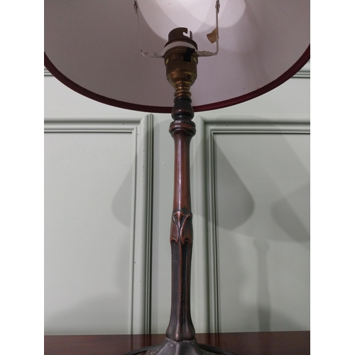 209 - Good quality Art Nouveau bronze table lamp with cloth shade {45 cm H x 25 cm Dia.}.