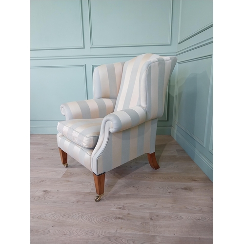 219 - Exceptional quality Duresta Somerset Wingback chair upholstered in Powder Blue Stripe and Gold raise... 