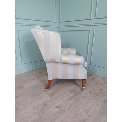 219 - Exceptional quality Duresta Somerset Wingback chair upholstered in Powder Blue Stripe and Gold raise... 