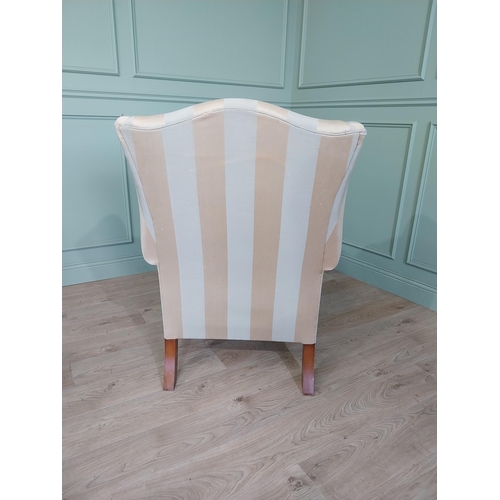 219 - Exceptional quality Duresta Somerset Wingback chair upholstered in Powder Blue Stripe and Gold raise... 