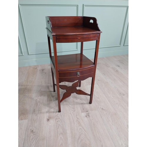 220 - 19th C. mahogany and satinwood inlaid washstand with gallery top and single drawer raised on square ... 