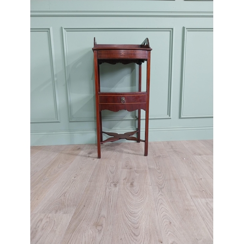 220 - 19th C. mahogany and satinwood inlaid washstand with gallery top and single drawer raised on square ... 