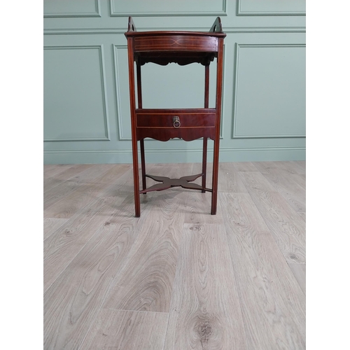 220 - 19th C. mahogany and satinwood inlaid washstand with gallery top and single drawer raised on square ... 