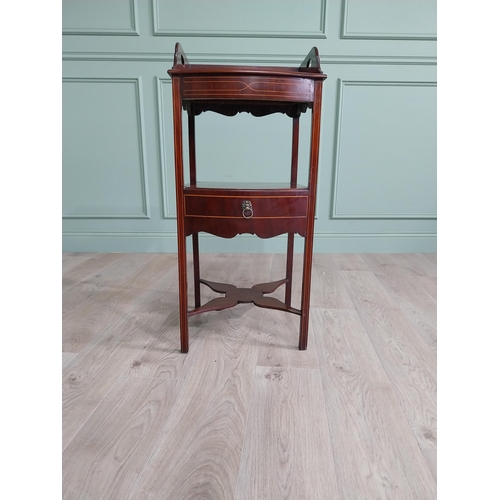 220 - 19th C. mahogany and satinwood inlaid washstand with gallery top and single drawer raised on square ... 