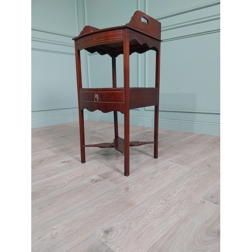 220 - 19th C. mahogany and satinwood inlaid washstand with gallery top and single drawer raised on square ... 