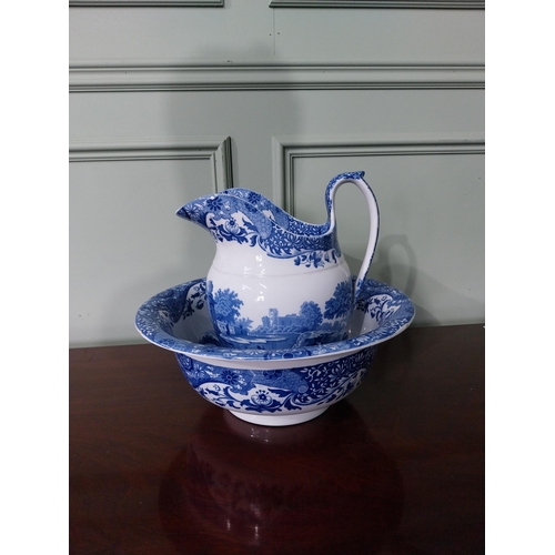 222 - Early 20th C. Copeland Spode blue and white jug and basin set {28 cm H x 34 cm Dia.}.