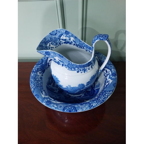 222 - Early 20th C. Copeland Spode blue and white jug and basin set {28 cm H x 34 cm Dia.}.