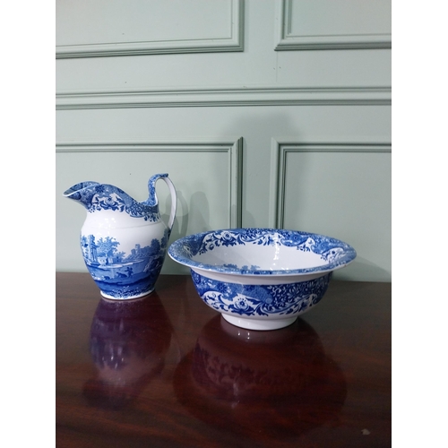 222 - Early 20th C. Copeland Spode blue and white jug and basin set {28 cm H x 34 cm Dia.}.