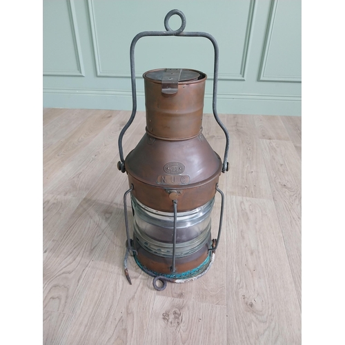 223 - Early 20th C. copper ship's lantern. Griffiths and Sons Birmingham NUC {66 cm H x 29 cm Dia.}.