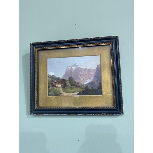 227 - Early 20th C. Mountain scene watercolour mounted in gilt frame and Mountain scene oil on canvas moun... 