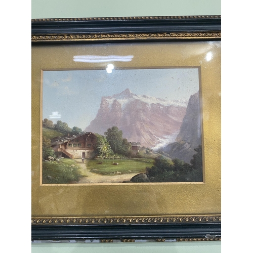 227 - Early 20th C. Mountain scene watercolour mounted in gilt frame and Mountain scene oil on canvas moun... 