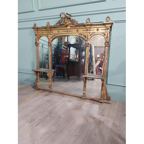 228 - 19th C. giltwood over mantle mirror decorated with central mask and swags {120 cm H x 124 cm W}.