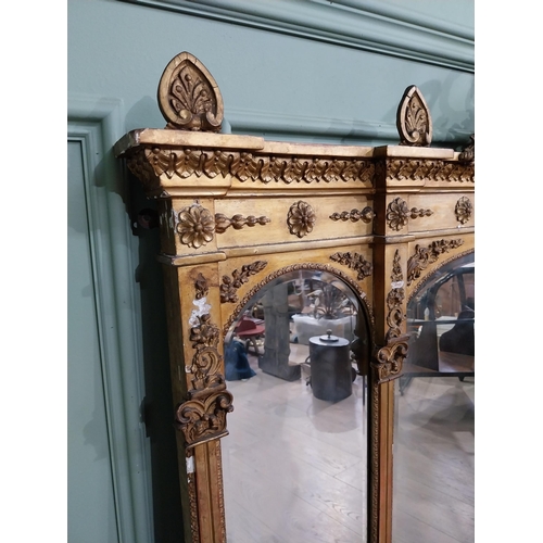 228 - 19th C. giltwood over mantle mirror decorated with central mask and swags {120 cm H x 124 cm W}.