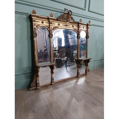 228 - 19th C. giltwood over mantle mirror decorated with central mask and swags {120 cm H x 124 cm W}.