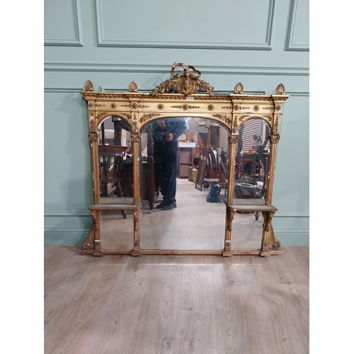 228 - 19th C. giltwood over mantle mirror decorated with central mask and swags {120 cm H x 124 cm W}.