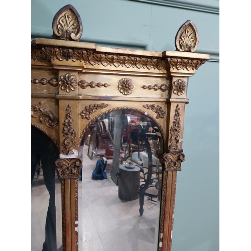 228 - 19th C. giltwood over mantle mirror decorated with central mask and swags {120 cm H x 124 cm W}.