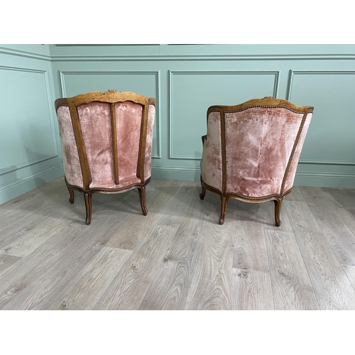 23 - Two 19th C. French carved walnut and velvet upholstered armchairs {90 cm H x 65 cm W x 64 cm D and 8... 