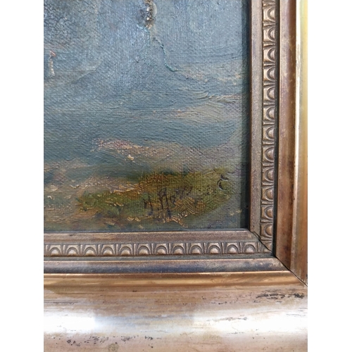 230 - 19th C. figures in the woodland oil on canvas signed mounted in giltwood frame {33 cm H x 28 cm W}.