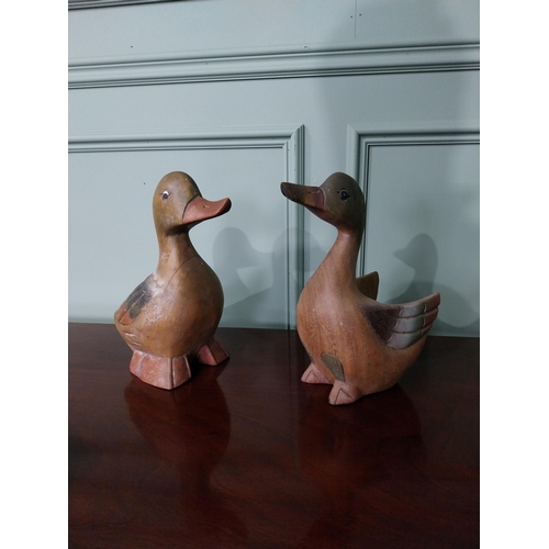 232 - Two vintage carved painted wooden models of Ducks {Approx. 31 cm H x 19 cm W x 14 cm D}.