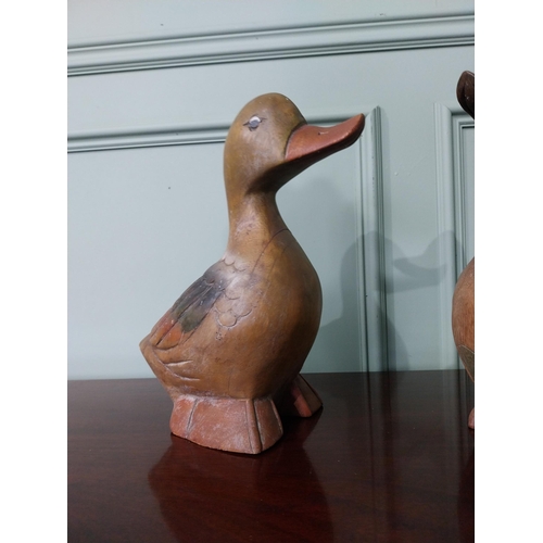 232 - Two vintage carved painted wooden models of Ducks {Approx. 31 cm H x 19 cm W x 14 cm D}.