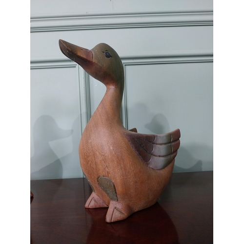 232 - Two vintage carved painted wooden models of Ducks {Approx. 31 cm H x 19 cm W x 14 cm D}.