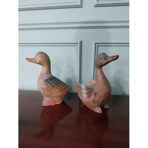 232 - Two vintage carved painted wooden models of Ducks {Approx. 31 cm H x 19 cm W x 14 cm D}.