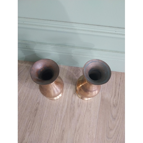 249 - Pair of Edwardian brass ecclesiastical vases {23 cm H x 10 cm Dia.}.