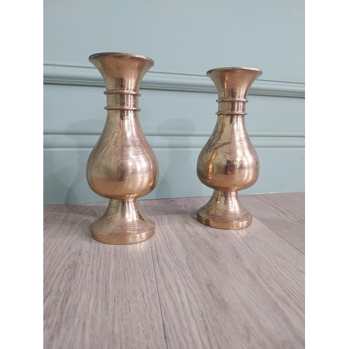 249 - Pair of Edwardian brass ecclesiastical vases {23 cm H x 10 cm Dia.}.