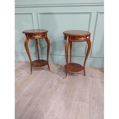 250 - Pair of French Kingwood lamp tables with ormolu mounts raised on cabriole legs {80 cm H x 47 cm Dia}... 