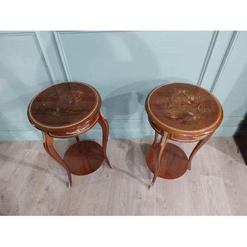 250 - Pair of French Kingwood lamp tables with ormolu mounts raised on cabriole legs {80 cm H x 47 cm Dia}... 