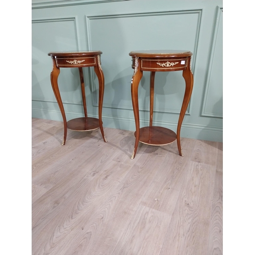 250 - Pair of French Kingwood lamp tables with ormolu mounts raised on cabriole legs {80 cm H x 47 cm Dia}... 