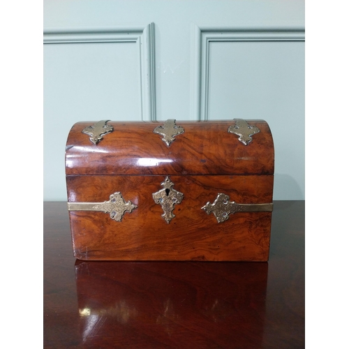 253 - 19th C. burr walnut and gilded brass mounted dome top letter box {17 cm H x 23 cm W x 12 cm D}.