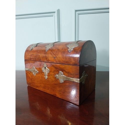 253 - 19th C. burr walnut and gilded brass mounted dome top letter box {17 cm H x 23 cm W x 12 cm D}.