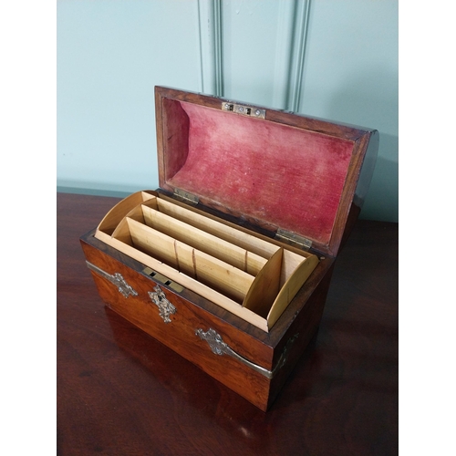 253 - 19th C. burr walnut and gilded brass mounted dome top letter box {17 cm H x 23 cm W x 12 cm D}.