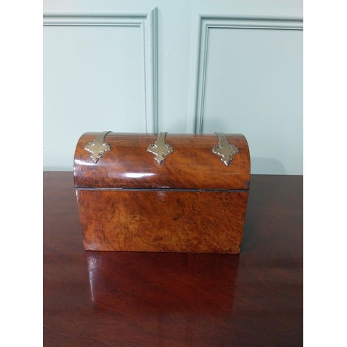 253 - 19th C. burr walnut and gilded brass mounted dome top letter box {17 cm H x 23 cm W x 12 cm D}.