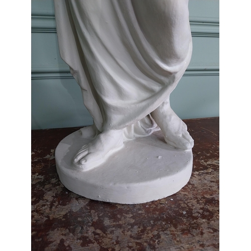 265 - Early 20th C. plaster lamp in the form of a Grecian lady with frosted glass shade {107 cm H x 60 cm ... 