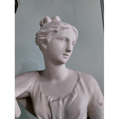 265 - Early 20th C. plaster lamp in the form of a Grecian lady with frosted glass shade {107 cm H x 60 cm ... 