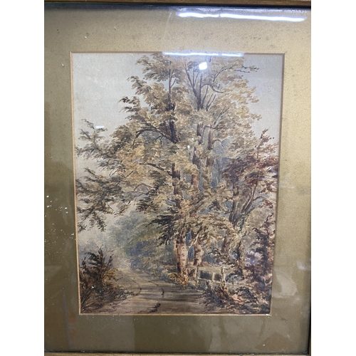 268 - Early 20th C. Woodland scene watercolour originally from Caste Leslie estate mounted in gilt frame {... 