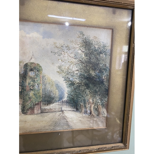 269 - Early 20th C. Entrance scene watercolour originally from Caste Leslie estate mounted in gilt frame {... 